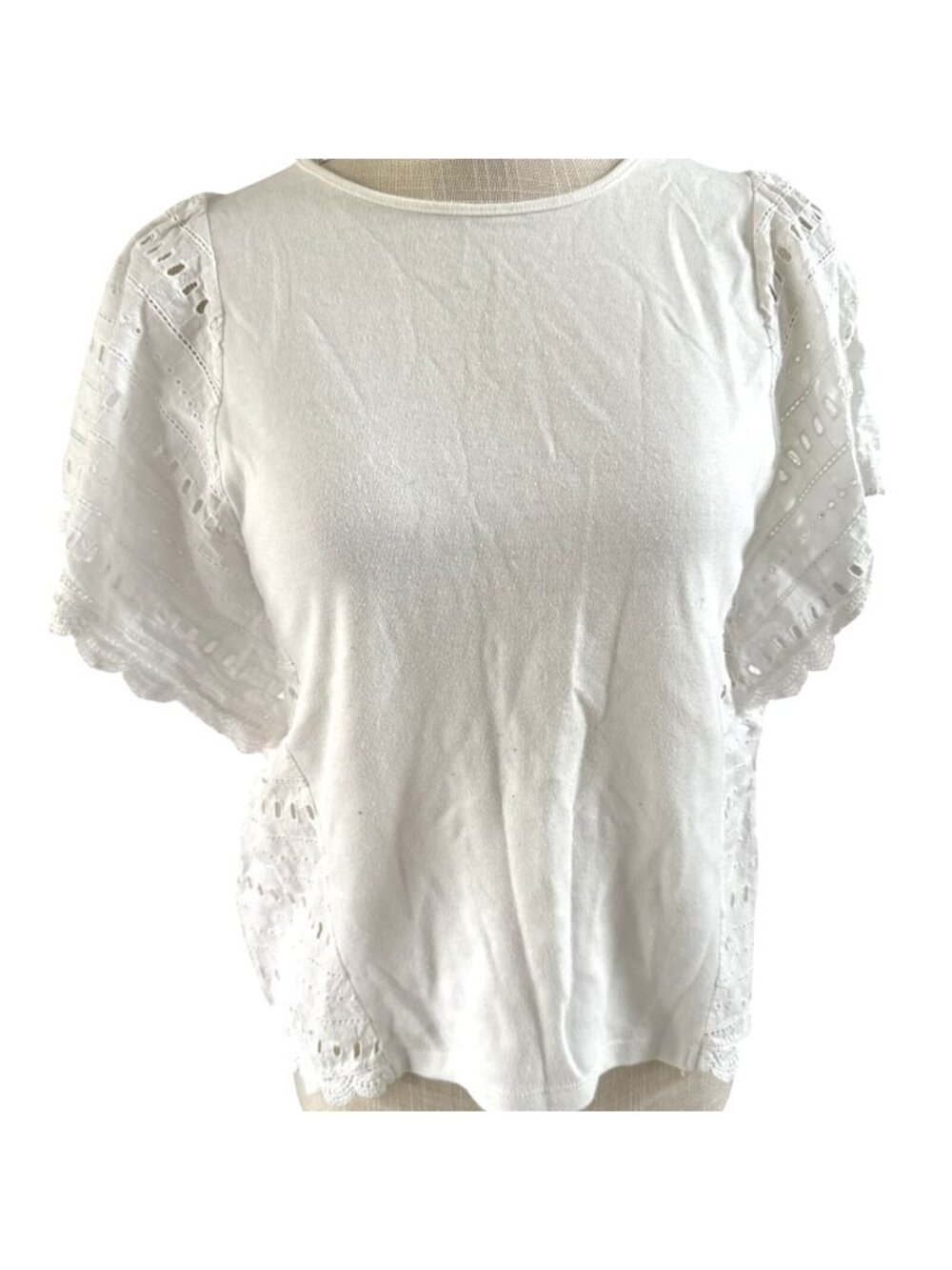 Calligraphie Womens White Lace Sleeve Blouse Size S